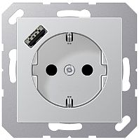 Розетка с заземлением +1хUSB тип A без рамки Jung EcoProfi 1-м. алюминий картинка